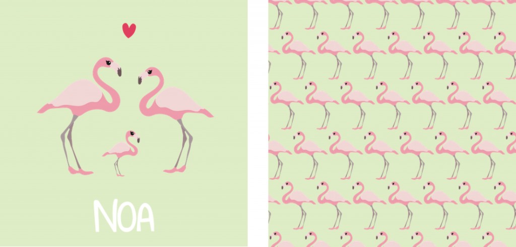 studio inktvis patroon flamingo groen kraamfeest
